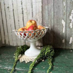 Antique Ceramic Fruit Compote w Gold Edges