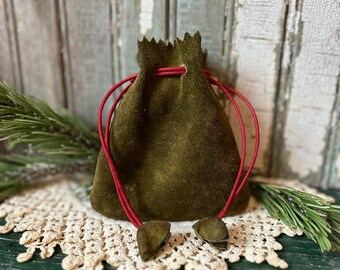 Vintage Green Suede Jewelry Pouch