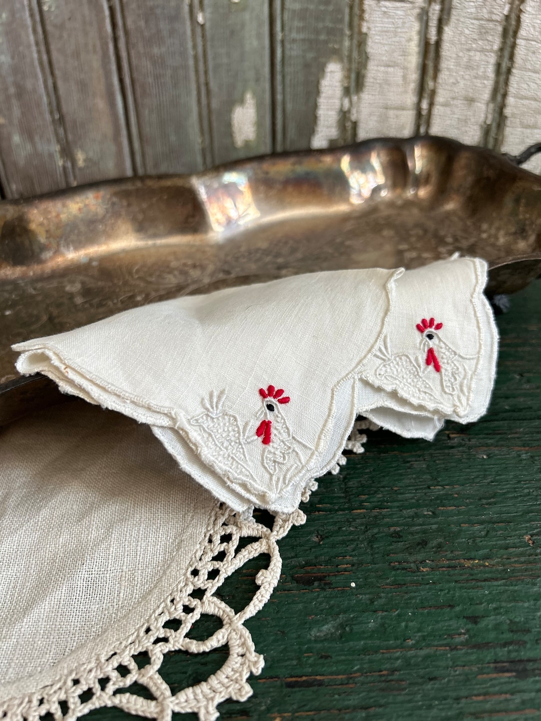 Rooster Fabric Cocktail Napkins, Vintage Etsy