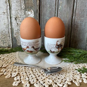 Vintage Ceramic Egg Cups, Comical Chicken Illustrations, Circa 1930&#39;s