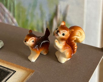 Miniature Ceramic Squirrel & Chipmunk Pair, Terrarium, Dollhouse, Vintage