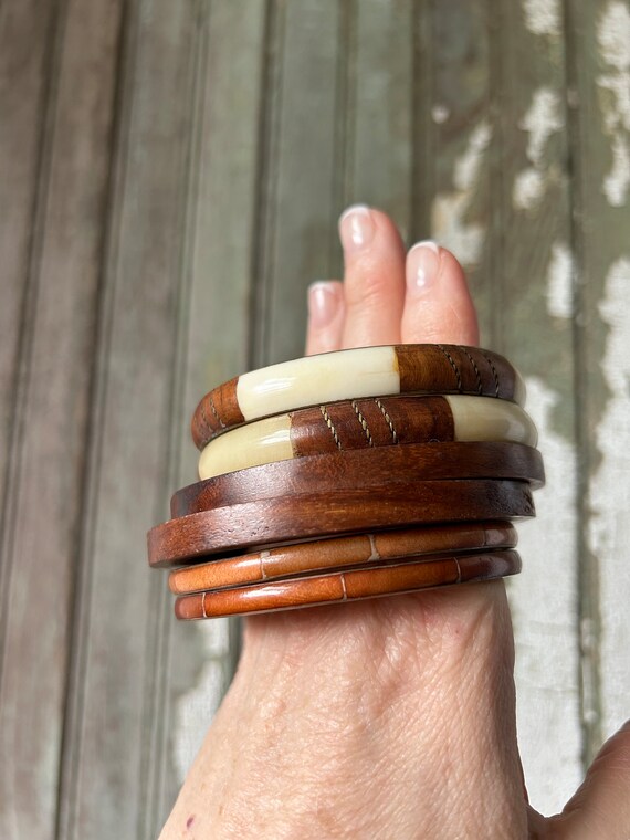 Wooden Bangle Bracelets, Vintage Set