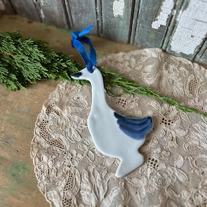 Vintage Ceramic Blue and White Goose, Duck Ornament