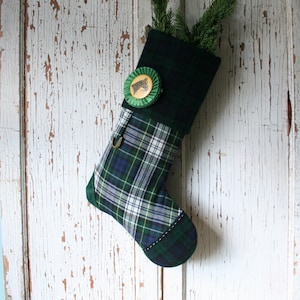 SALE Plaid Equestrian CHRISTMAS STOCKING, with Prize Ribbon Rosette, Horse, Handmade
