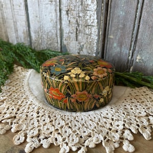 Vintage Floral Paper Mache Trinket, Jewelry Oval BOX, Found in England, Floral, Botanical Print