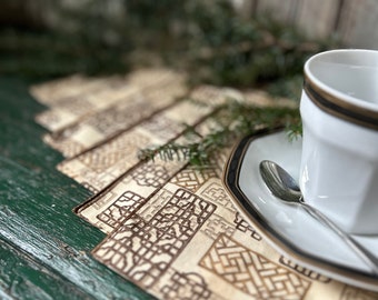 Asian Pattern Fabric Napkins - Set of 6, Earth Tones