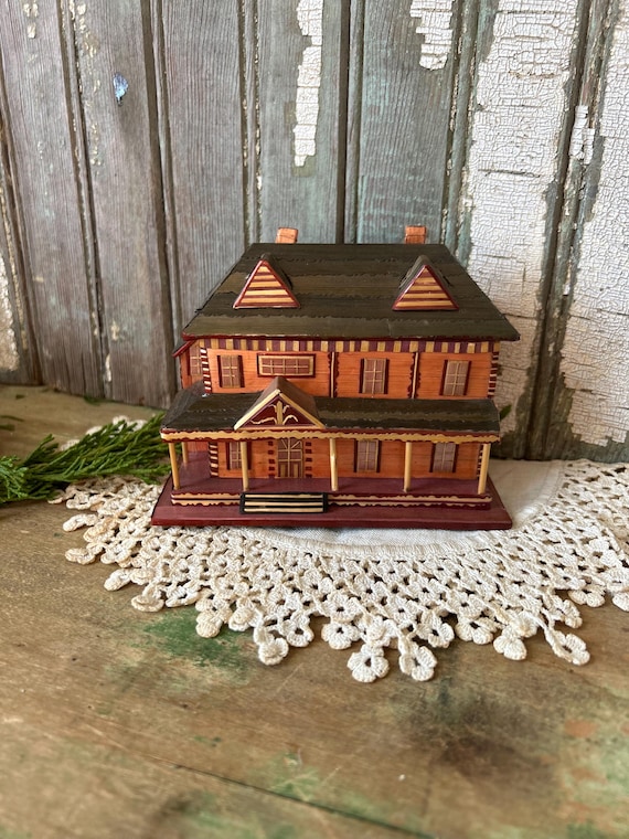 Vintage Holzzug-Depot, Haus, Schmuckschatulle