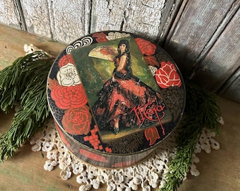 Vintage Empty Maja Powder Box, w 2 Powder Puffs, Made in Spain