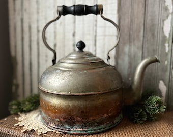 Copper Tea Kettle, Rustic Primitive Style, Vintage