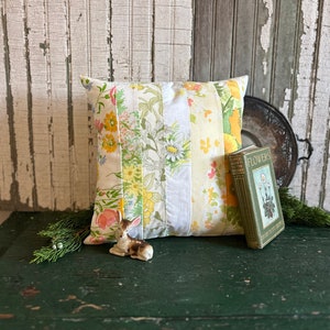 Vintage Floral Patchwork Throw Pillow, Pastels, Spring Decor
