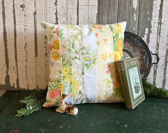 Vintage Floral Patchwork Throw Pillow, Pastels, Spring Decor