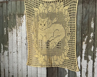 Vintage Cat Lace PANEL - Butter Yellow