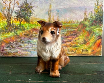 Vintage COLLIE PUPPY Pup, Dog, Ceramic Figurine, Japan