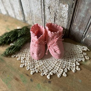 Vintage Pink Crocheted Baby Booties