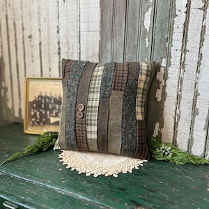 Tweed Patchwork pillow, cover, houndstooth, plaid, recycled wools, 12 inch