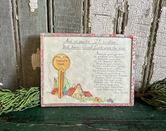 Vintage Twenty First Birthday Framed POEM, Good Luck Wishes, Found in England