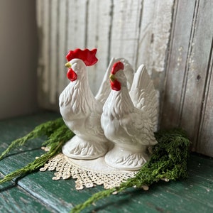 Vintage Ceramic Rooster, Chicken Pair