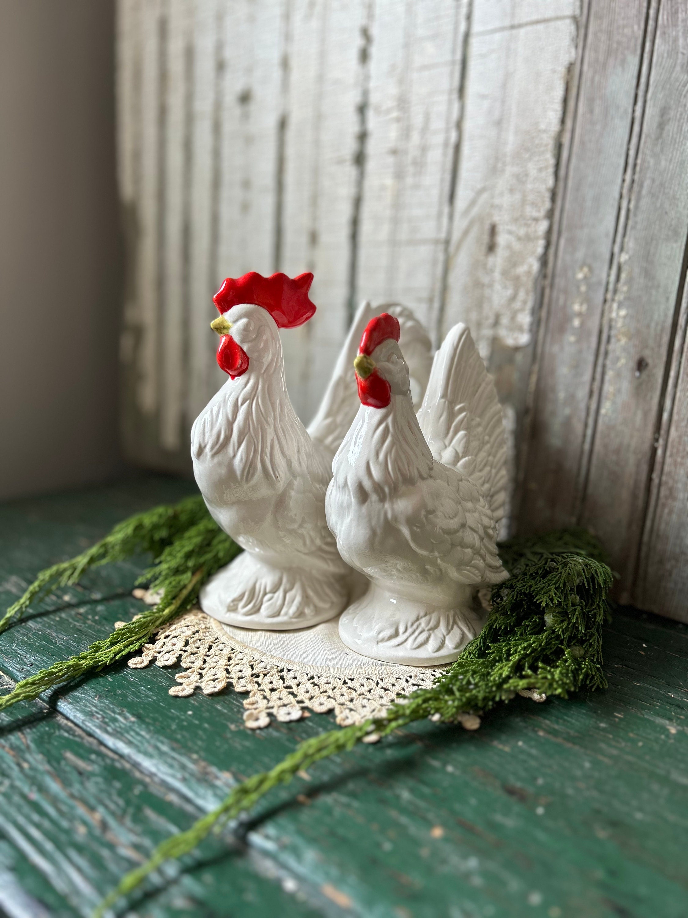 Vintage Ceramic Rooster, Chicken Pair - Etsy