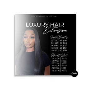 Luxury Hair Extensions Bundles,  Price List | Pre-Made Canva Template Flyer