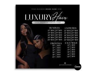 Luxury Hair Bundles,  Price List | Pre-Made Canva Template Flyer