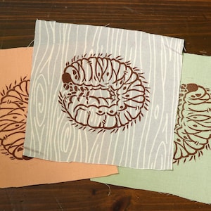 Beetle Grub Patch | Upcyled Fabric | Handmade Lino Prints | Nature Bugs Insects