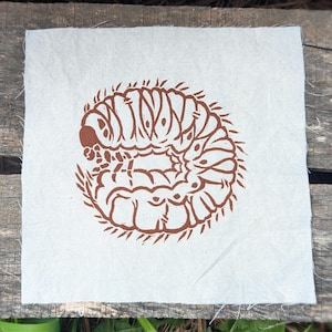 Beetle Grub Patch | Handmade Lino Prints on Cotton | Nature Bugs Insects