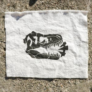 T-Rex Skull Chomp Sew on Patches | Handmade Lino Prints Fabric