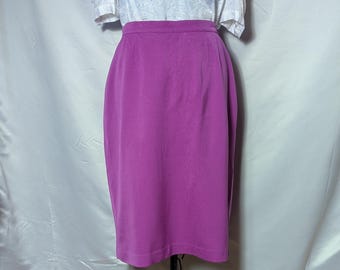 Spódnica midi z krepy wełnianej z lat 80.: Spódnica w stylu vintage z czystej wełny w kolorze magenty (rozmiar L)
