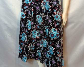 60年代 70年代 ベルベットミディスカート：ヴィンテージAライン花柄スカート、サイズM
