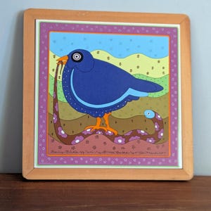 Vintage Taylor & Ng Early Birdie trivet, 70s 80s framed tile