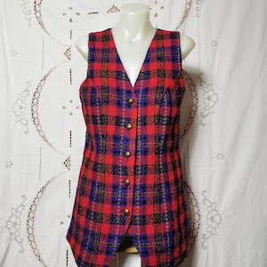 Vintage 70s 80s tartan vest: Tailored long wool blend waistcoat (Size S)