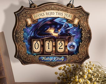 Custom Dragon Books Read This Year, Books Read Tracker Dragon, Books Reading Counter Sign, Bookish Gift for Readers, Dragon Bookshelf Decor