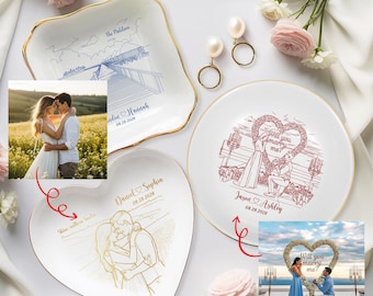 Bandeja para anillos personalizada con foto, regalo de boda personalizado para parejas, regalo de compromiso, bandeja para joyas de compromiso, soporte para anillos de boda con foto de pareja