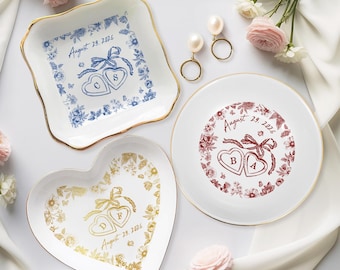 Personalized Wedding Gift for Couple, Custom Floral Ring Dish, Engagement Gift, Wedding Gift for Bride, Bridal Shower Gift, Anniversary Gift