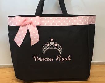 Personalized Baby Girl Princess Crown Tiara Diaper Bag Tote