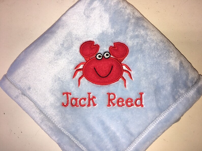 Ocean Crab Applique Baby Blanket Personalized Free