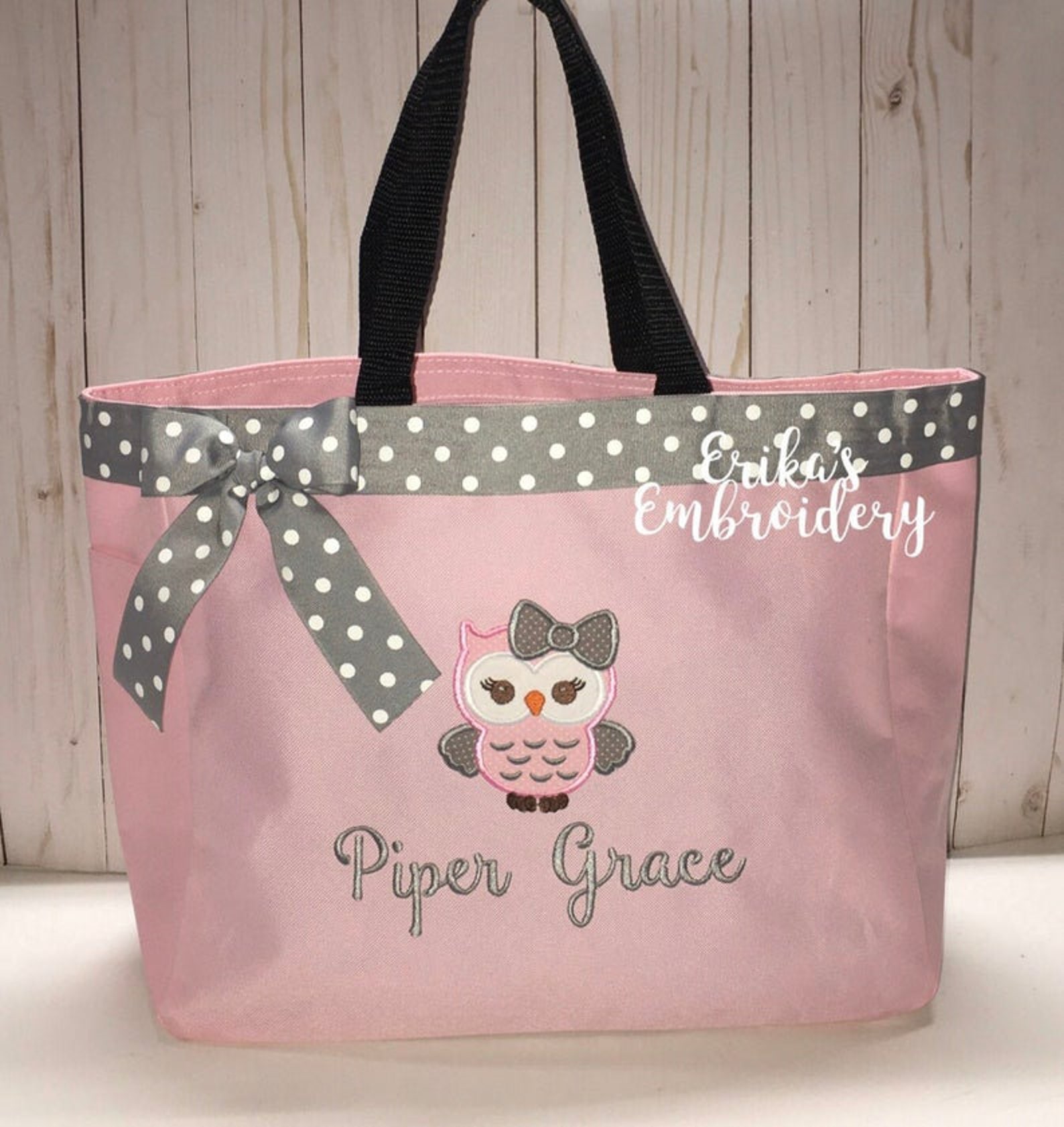 Personalized Girl Owl Tote Bag Baby Diaper Bag Pink and Gray Etsy