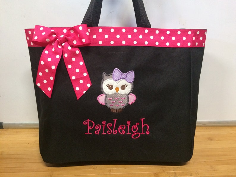Personalized Girl Owl Tote Bag Baby Diaper Bag Pink and Gray Etsy