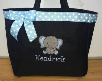 Personalized Baby Boy Elephant Diaper Bag Tote