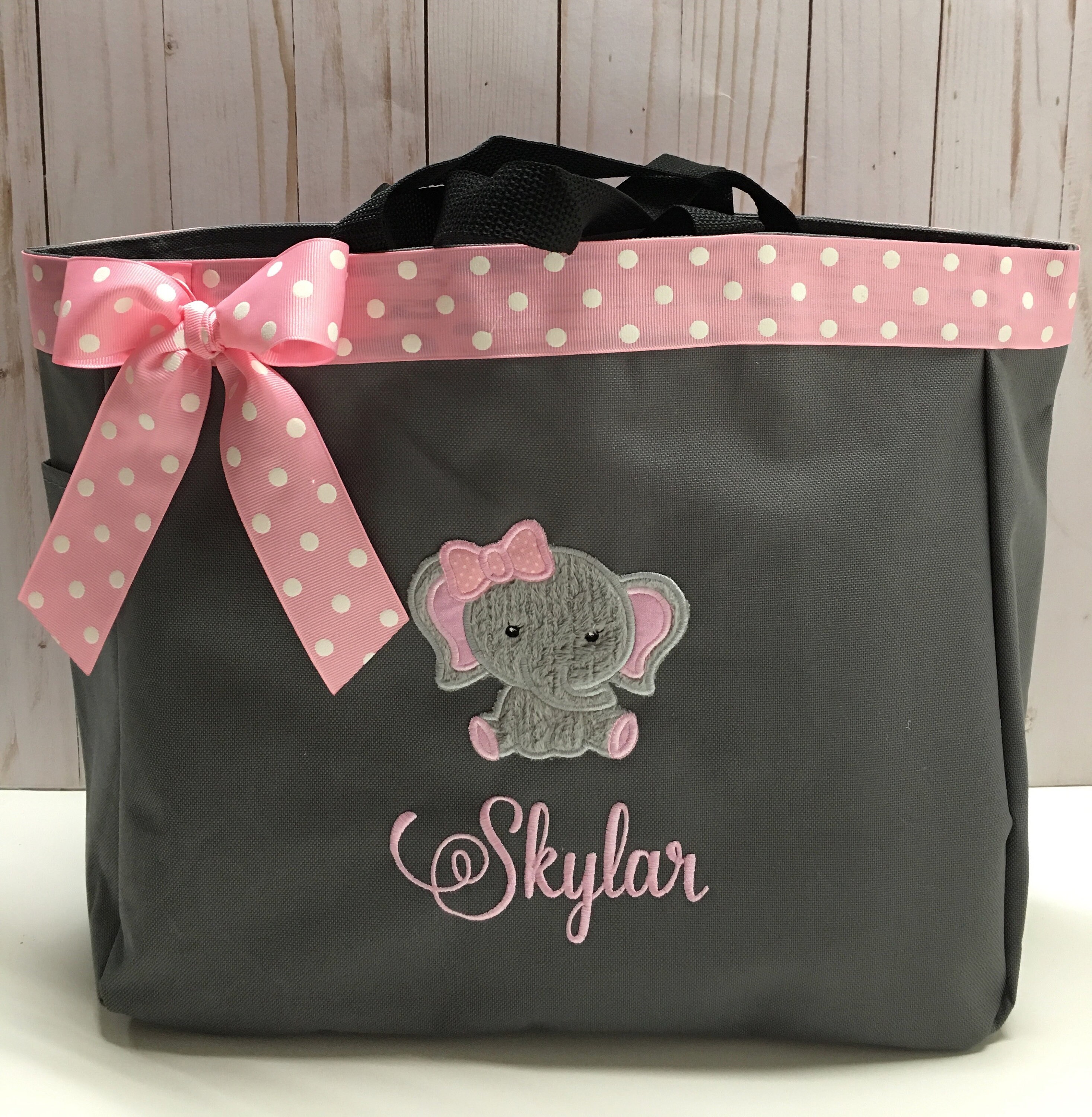 Personalized Baby Girl Elephant Diaper Bag Tote | Etsy