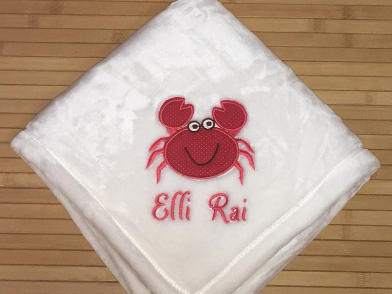Ocean Crab Applique Baby Blanket Personalized Free
