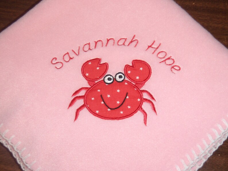 Ocean Crab Applique Baby Blanket Personalized Free