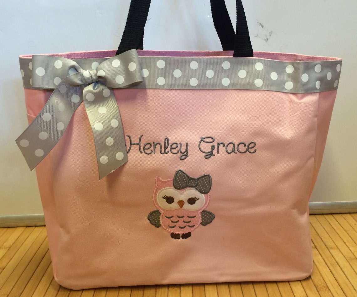 Personalized Girl Owl Tote Bag Baby Diaper Bag Pink and gray Etsy