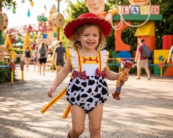 Jessie Inspired Girl Romper Outfit, Cowgirl Western Baby Romper, Toy Story Birthday Outfit, Disney Inspired Toddler Costume, Girls Summer