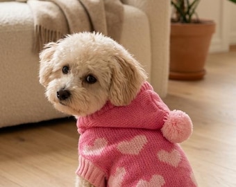 Cute Dog Hoodie Sweater with Hearts | Warm Puppy Coat for Small Dogs | Chihuahua Yorkie Poodle Winter Pet Clothes