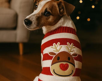 Christmas Dog Sweater – Warm Knitted Holiday Pet Clothes for Small to Large Dogs | Cozy Winter Wool Dog Coat | Cute Striped Cartoon Design