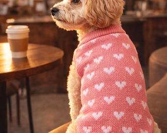 Cute Heart Dog Sweater, Warm Winter Pet Clothes, Small Medium Dog Outfit, Cozy Cat Sweater, Puppy Knit Jumper XS-3XL