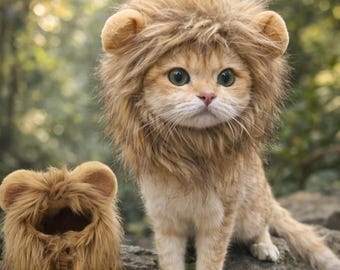 Funny Lion Mane Costume for Cats and Small Dogs – Adjustable Pet Wig – Cute Lion Costume for Halloween Photos and Playtime