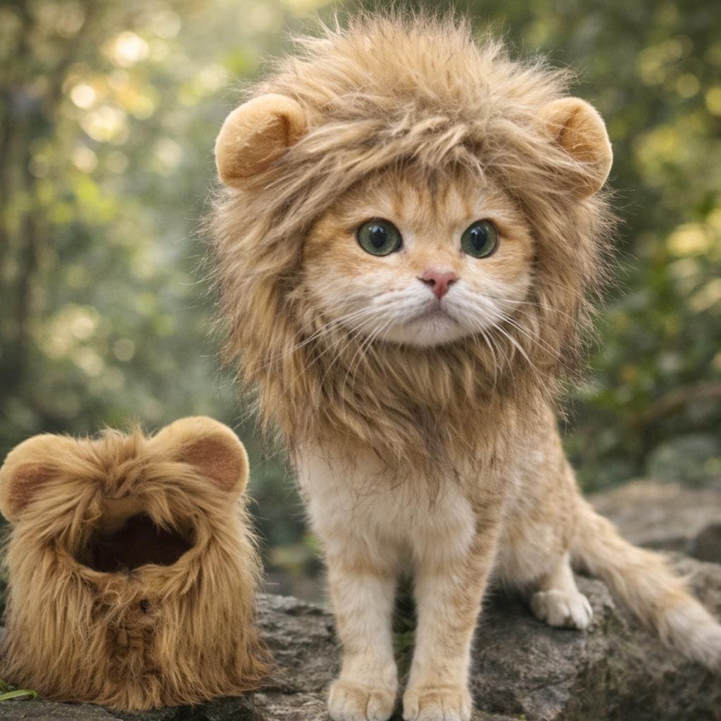 cute cat dressed as lion Cat Lion Mane Halloween Costume for Small Cats