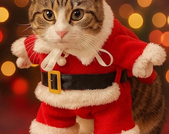 Cute Santa Claus Dog Costume – Small Pet Christmas Outfit for Dogs & Cats – Warm Fleece Holiday Cosplay Clothes – Festive Puppy Xmas Gift